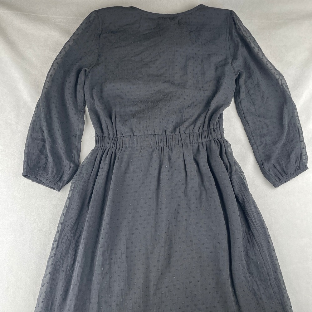 Abercrombie & Fitch Dress Womens Black Swiss Dot Ruffle Wrap Midi Tie Whimsigoth - Picture 5 of 13